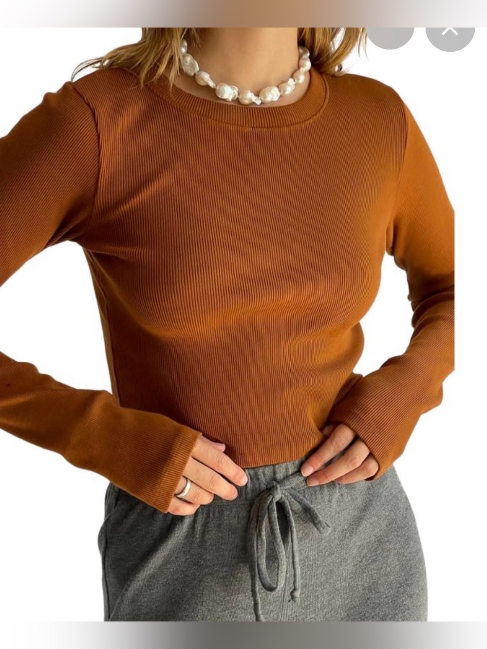 Donni ribbed long sleeve crop top